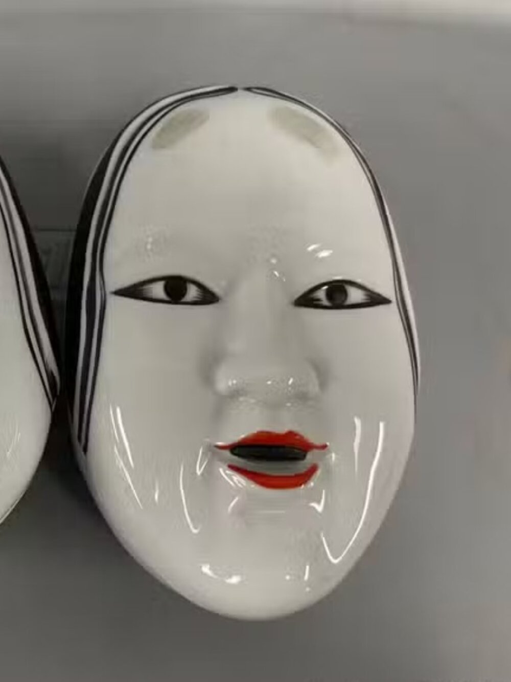 Pair of Japanese Porcelain Noh Mask Lidded Trinket Boxes